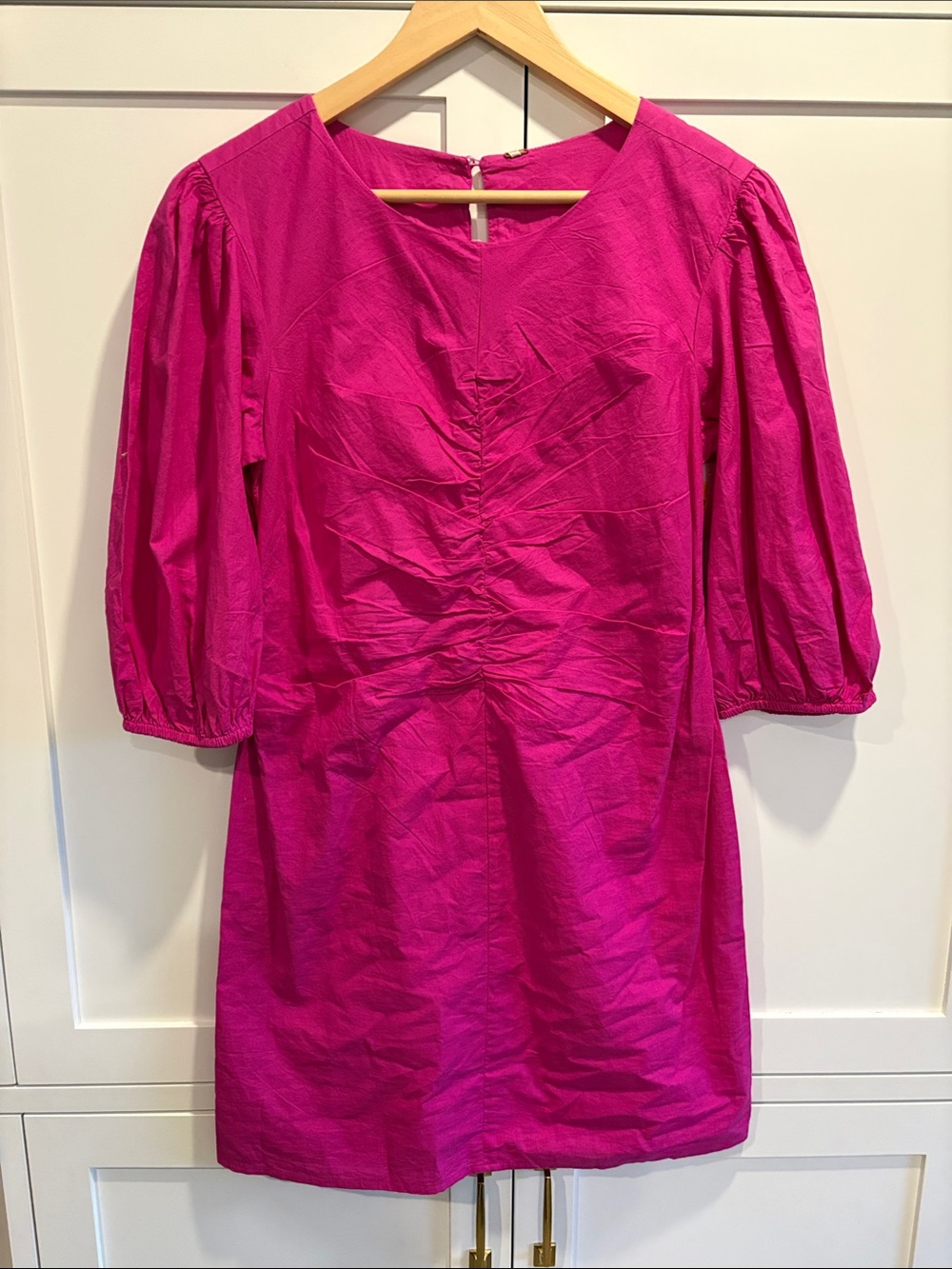 NWT Free People Women's Fuchsia Ruched Front Shift Lined Dress SZ Medium - Picture 2 of 11